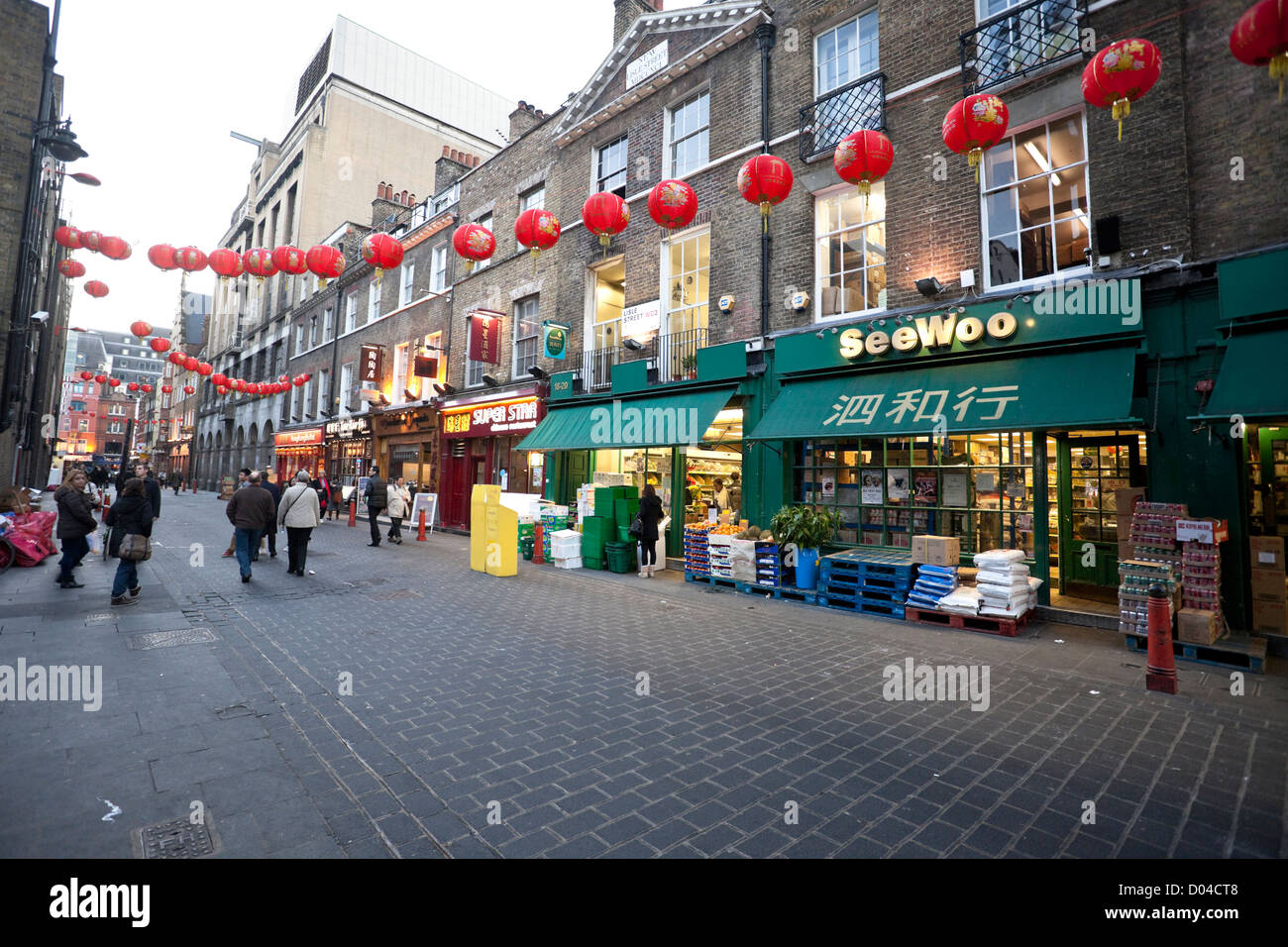 Row of grocery shops in Chinatown, London, England, UK. Stock Photo