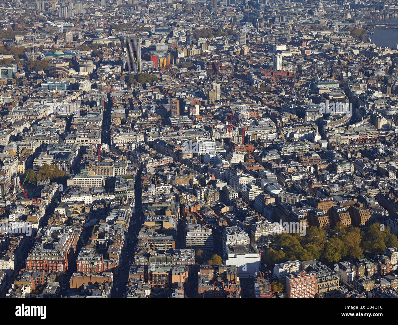 London Mayfair area from the air, England UK, looking West to East Stock Photo