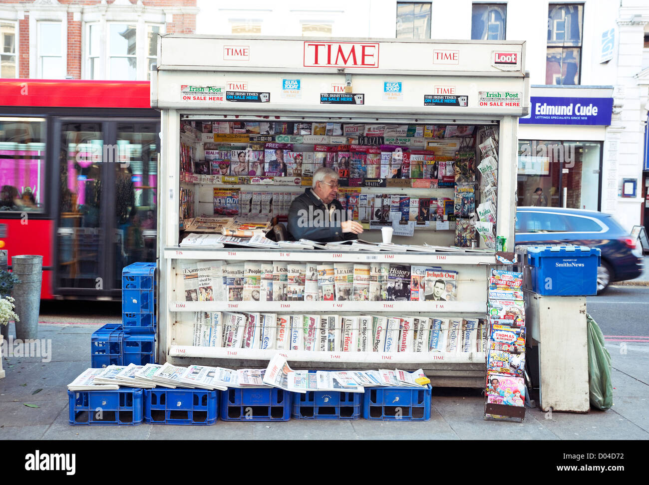 A newsagent's shop on the pavement, Camden, London, England, UK. Stock Photo