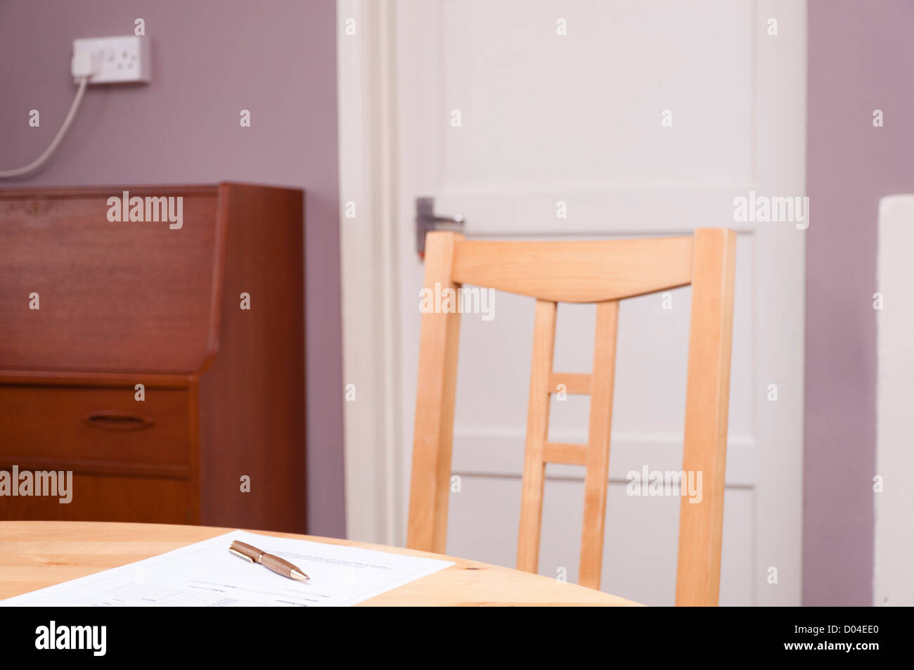 contract paperwork documents on table waiting to be signed. Stock Photo