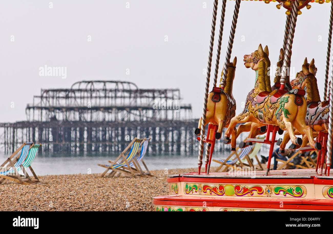 Carousel on Brighton Beach, Brighton, East Sussex, Britain. Stock Photo
