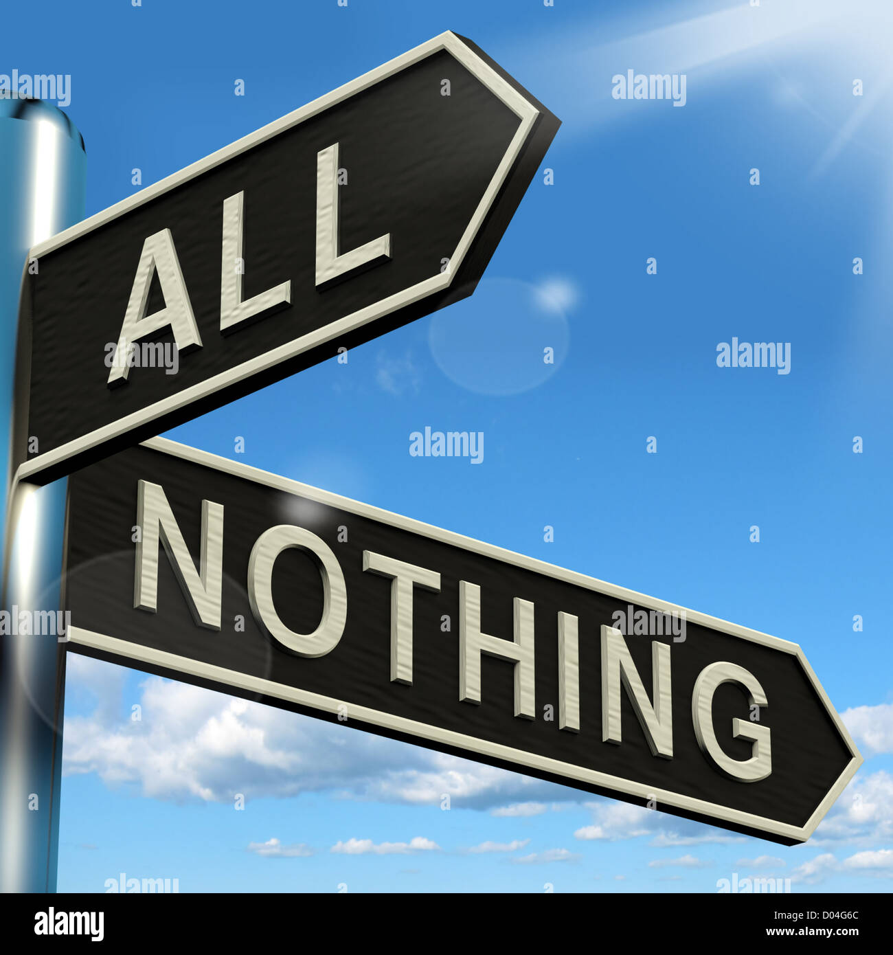 All Or Nothing Signpost Means Full Entire Or Zero Stock Photo