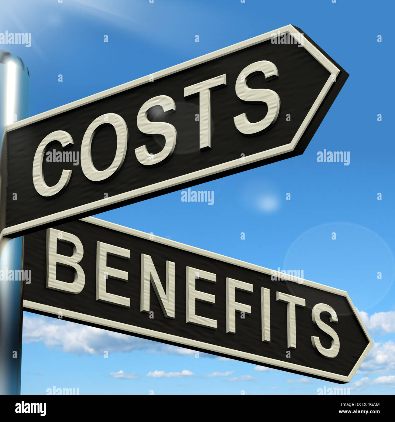 Costs Benefits Choices On Signpost Shows Analysis And Value Of An Investment Stock Photo