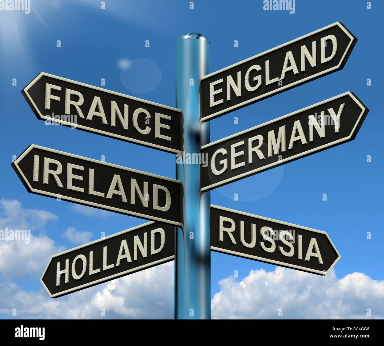 England France Germany Ireland Signpost Shows Europe Travel Tourism And Destinations Stock Photo