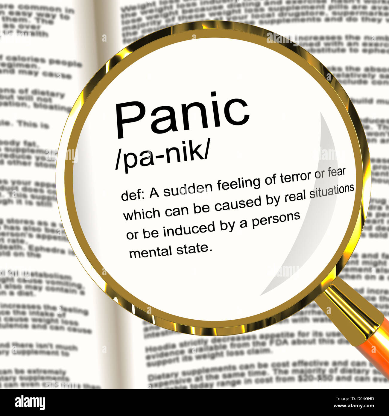 Panic Definition Magnifier Shows Trauma Stress And Hysteria Stock Photo