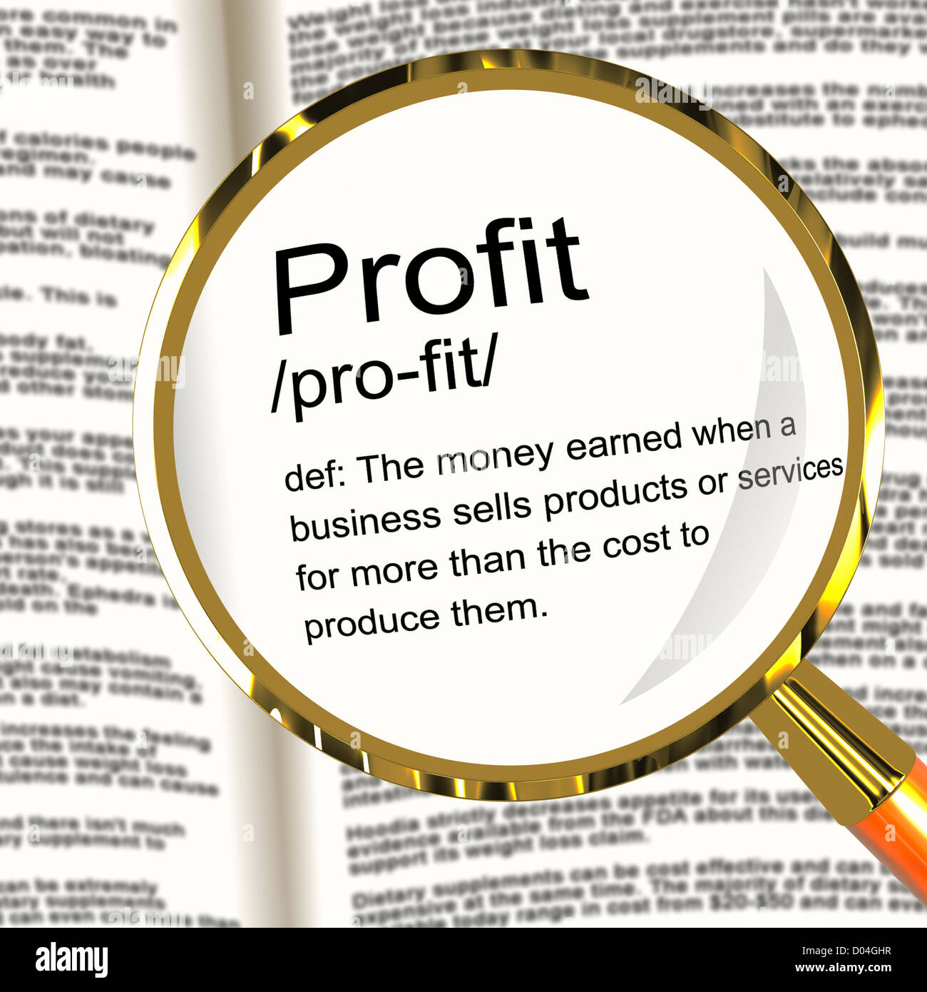 Profit Definition Magnifier Shows Income Earned From Business Stock Photo