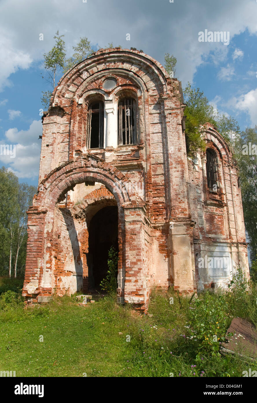 Ruins of Church of Our Lady of the Iberian. Lykoshino, Tver region. The Church was built in 1878 on the original design of the f Stock Photo