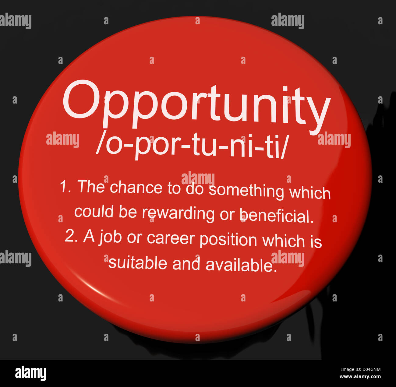 Opportunity Definition Button Shows Chance Possibility Or Career Position Stock Photo