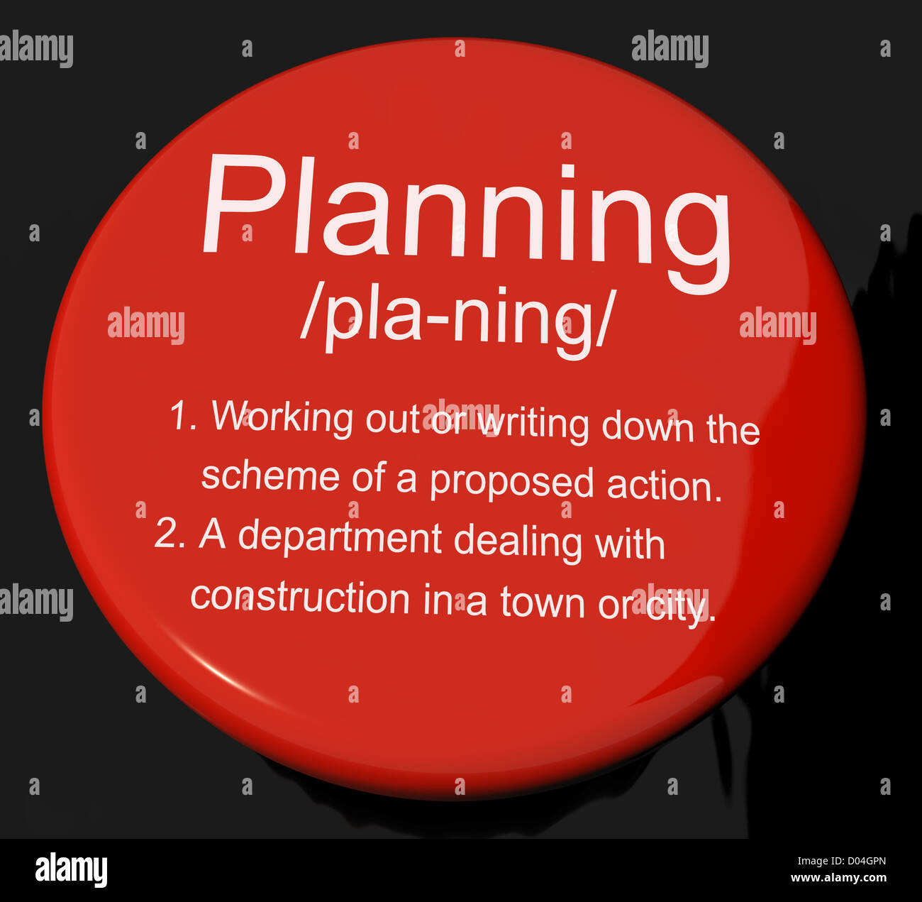 Planning Definition Button Shows Organizing Strategy And Scheme Stock