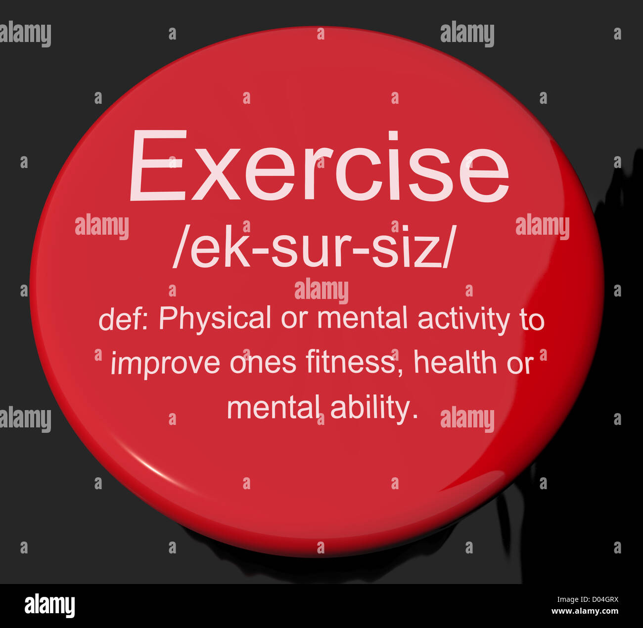 Exercise Definition Button Shows Fitness Activity And Working Out Stock Photo