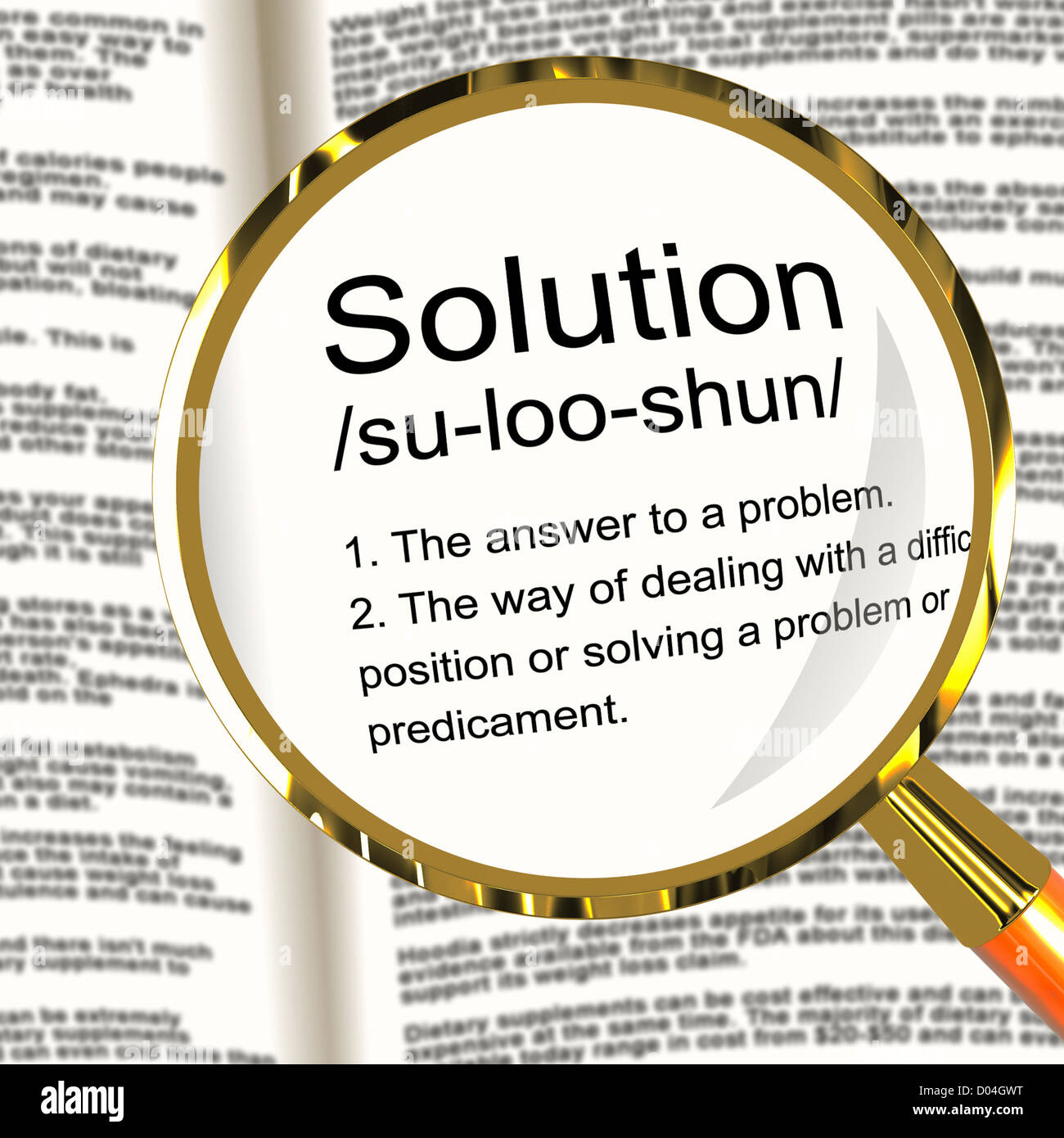 Solution Definition Magnifier Shows Achievement Vision And Success
