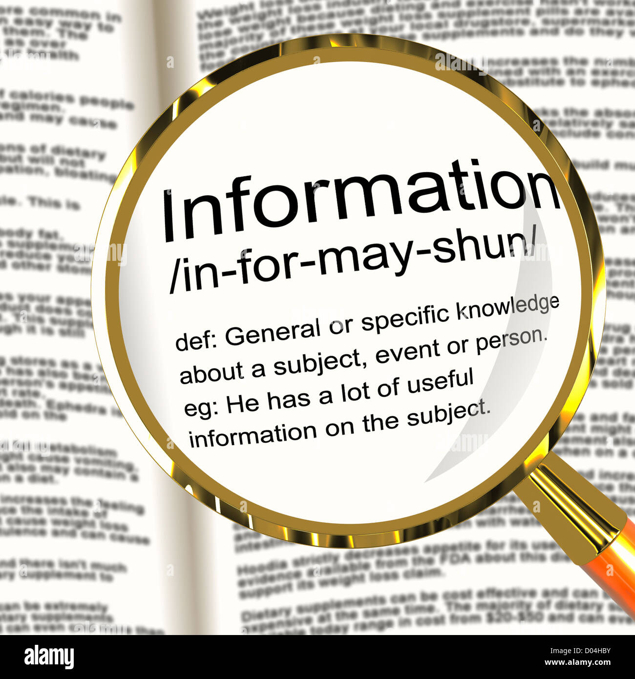 Information Definition Magnifier Shows Knowledge Data And Facts Stock