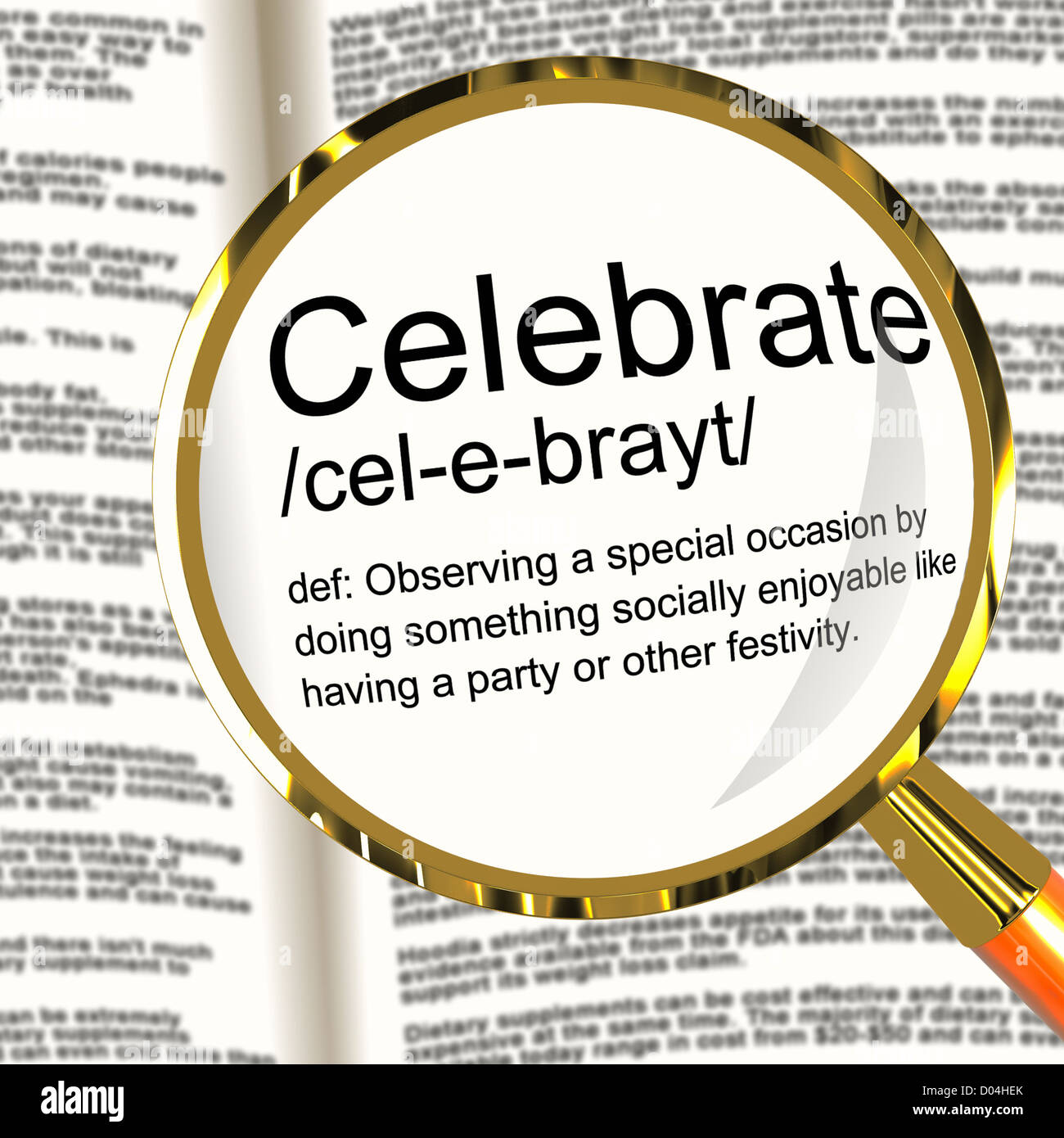 Celebrate Definition Magnifier Shows Party Festivity Or Event Stock Photo