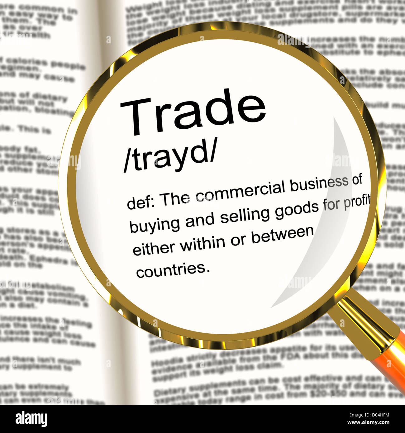 Trade Definition Magnifier Shows Import And Export Of Goods Stock Photo