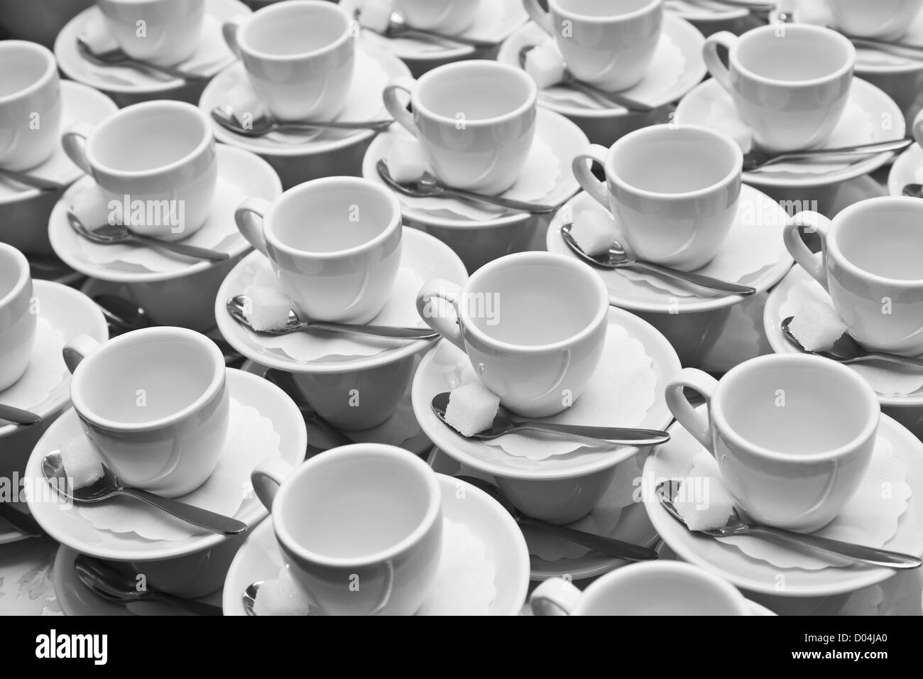 Tablewares prepared for the large tea party Shallow depth of field Stock Photo