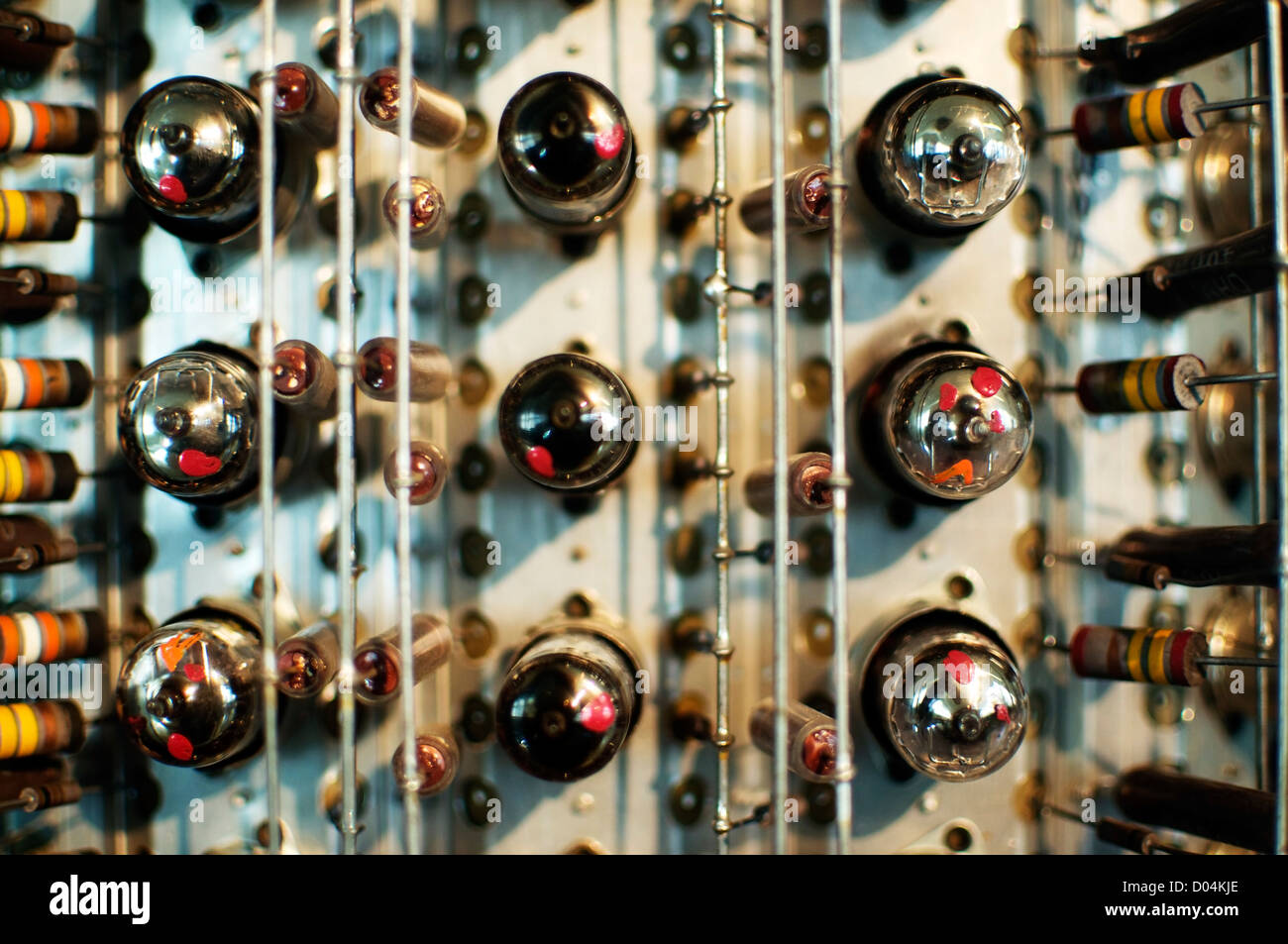 Closeup of the tubes of an old Vacuum Tube Computer Stock Photo