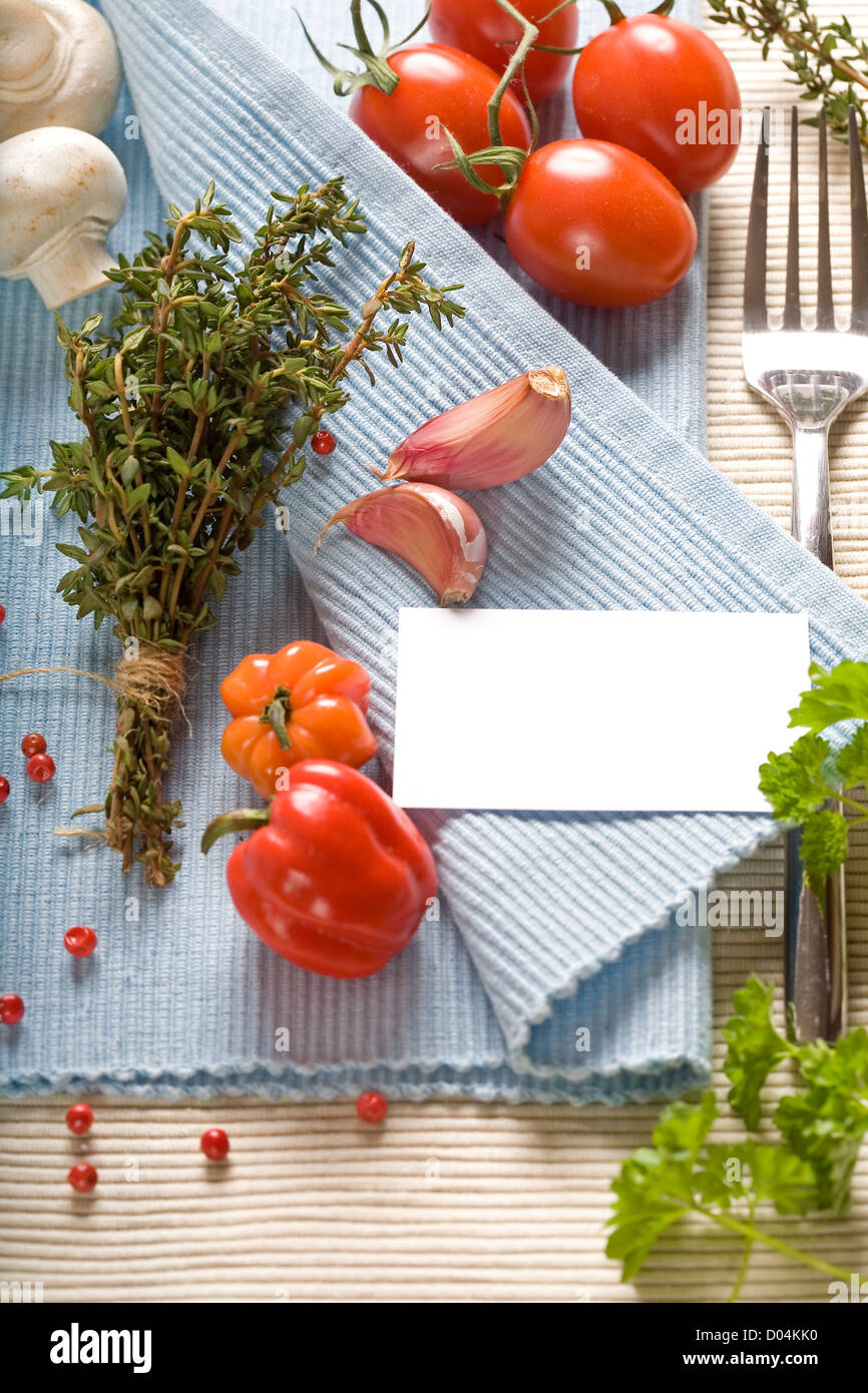 fresh ingredients and blank paper Stock Photo - Alamy