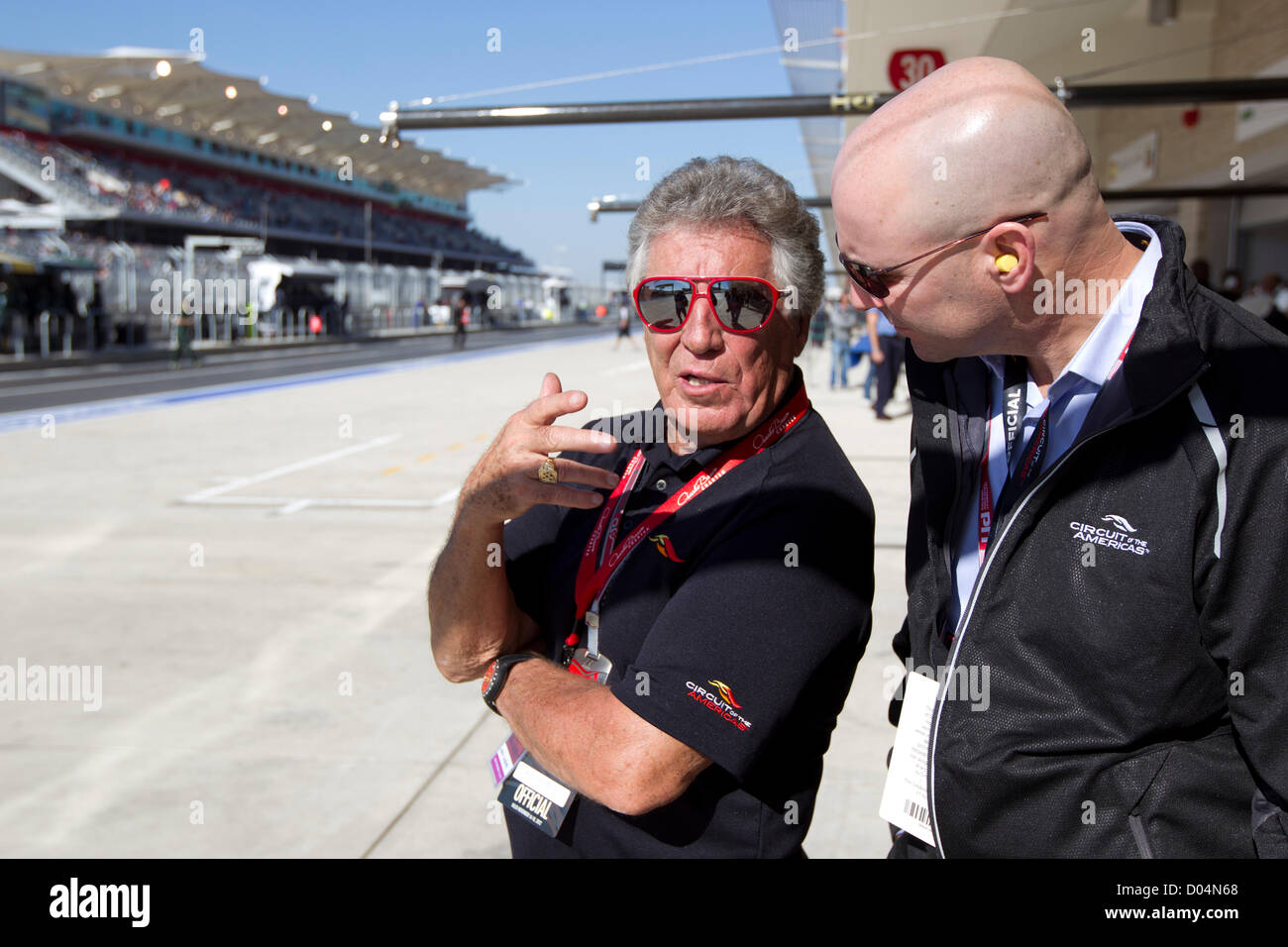 Legendary F1 driver Mario Andretti, 72, watches practice  for the Formula 1 United States Grand Prix at Circuit of the Americas Stock Photo