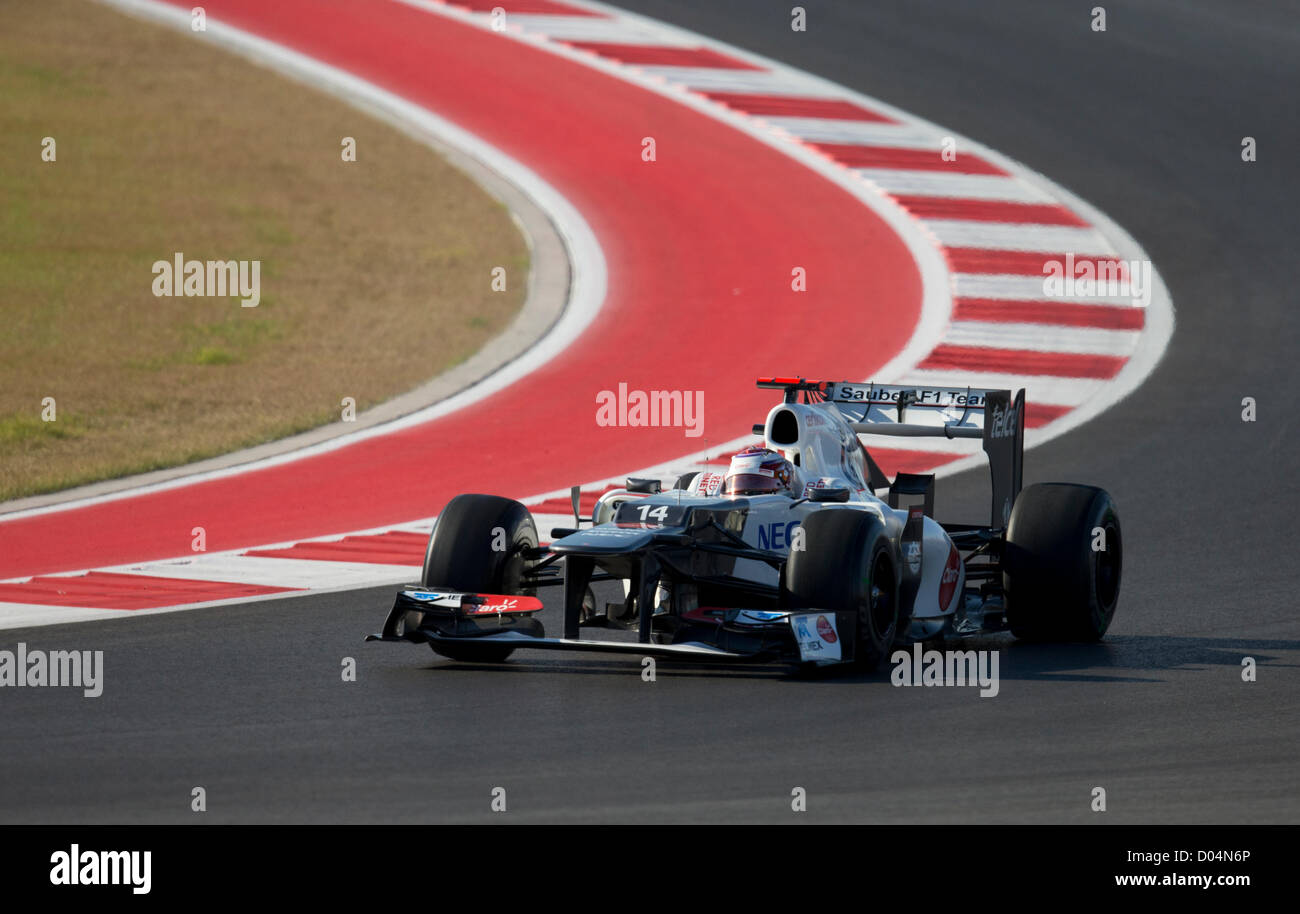 Japanese driver Kamui Kobayashi of Sauber F1during practice for the F1 United States Grand Prix at Circuit of the Americas Stock Photo