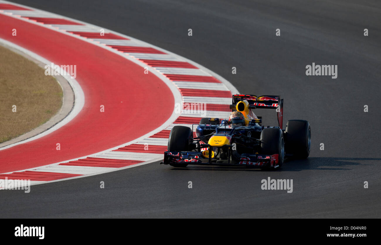German driver Sebastian Vettel of Red Bull Racing during practice for the F1 United States Grand Prix at Circuit of the Americas Stock Photo