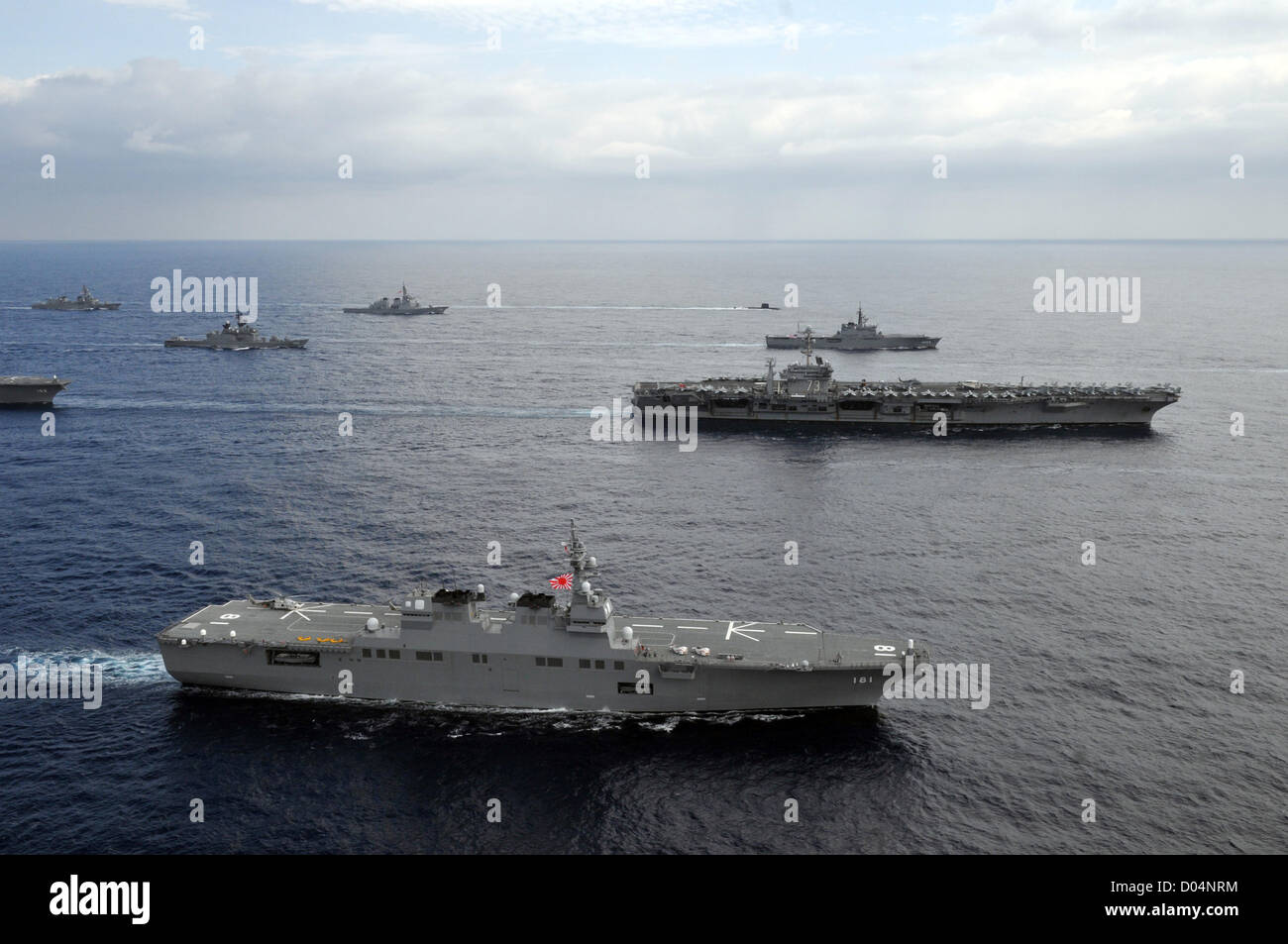 East China Sea. 16th November 2012. Twenty-six ships from Japan Maritime Self Defense Force and US Navy ships steam in formation with USS George Washington during Keen Sword November 16, 2012 in the East China Sea. Keen Sword is a yearly exercise with the United States and Japan naval forces. Stock Photo