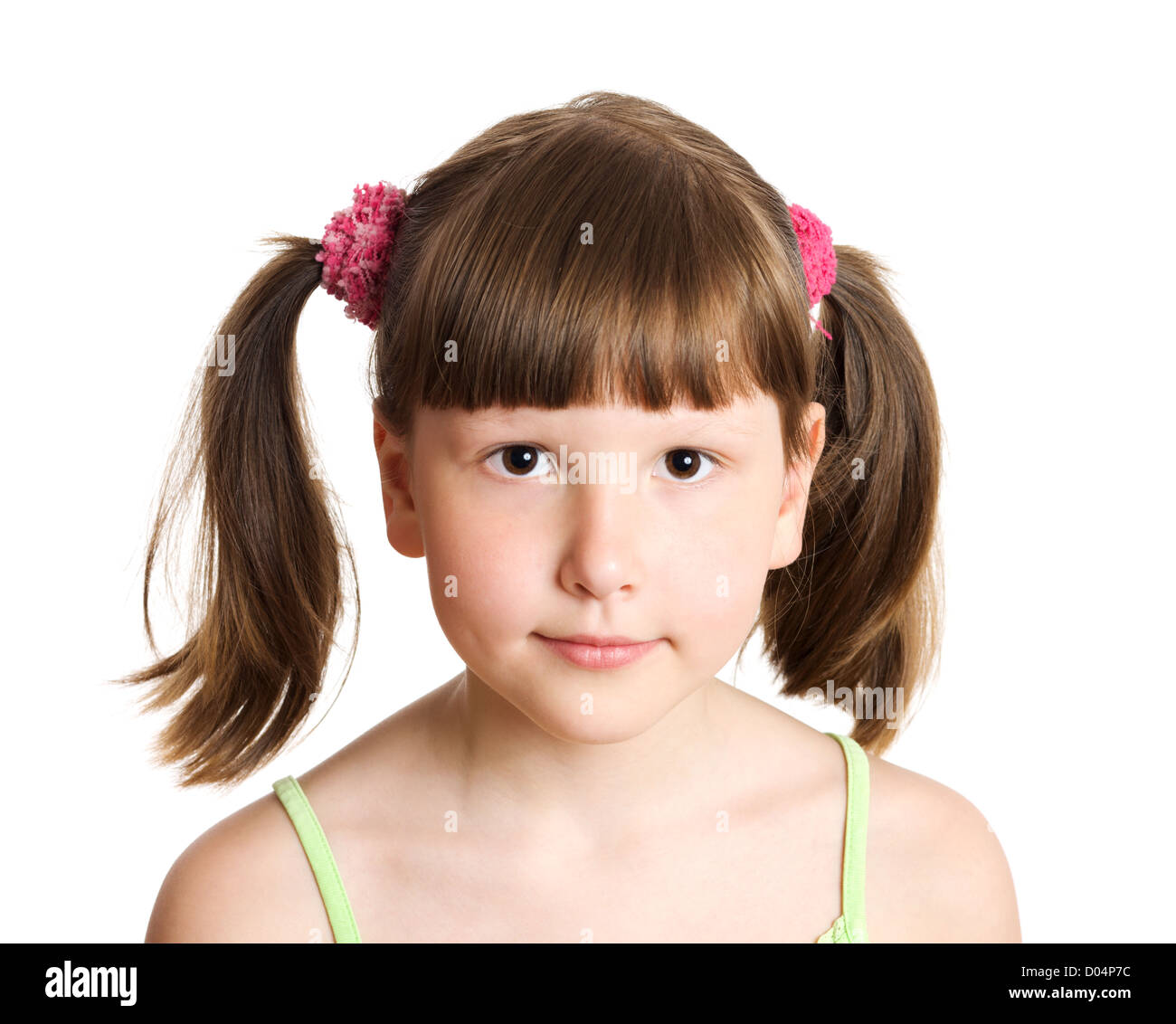 Serious eight years girl isolated Stock Photo