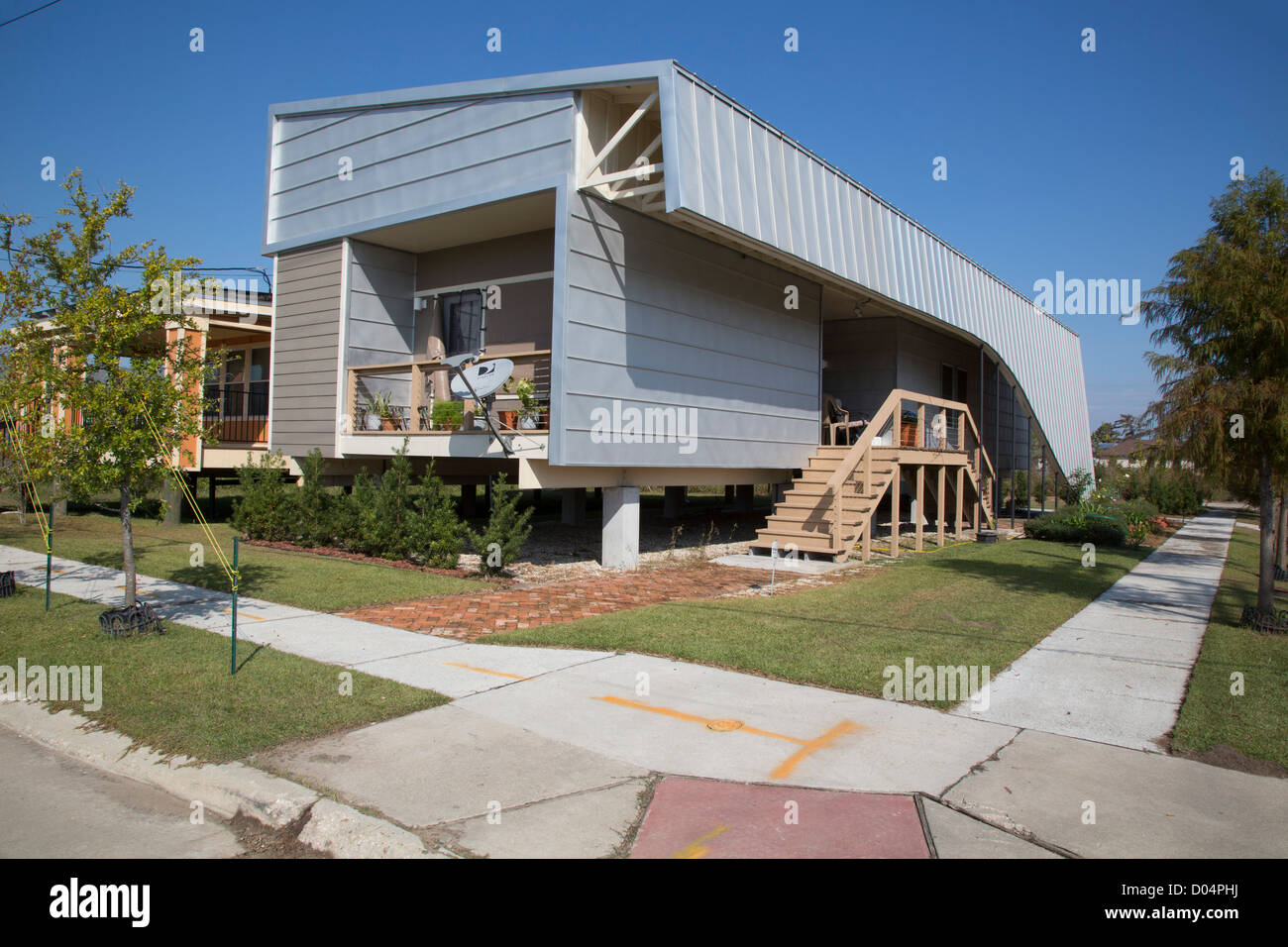 New Orleans, Louisiana - New homes in the lower ninth ward, built by Brad Pitt's Make It Right Foundation Stock Photo