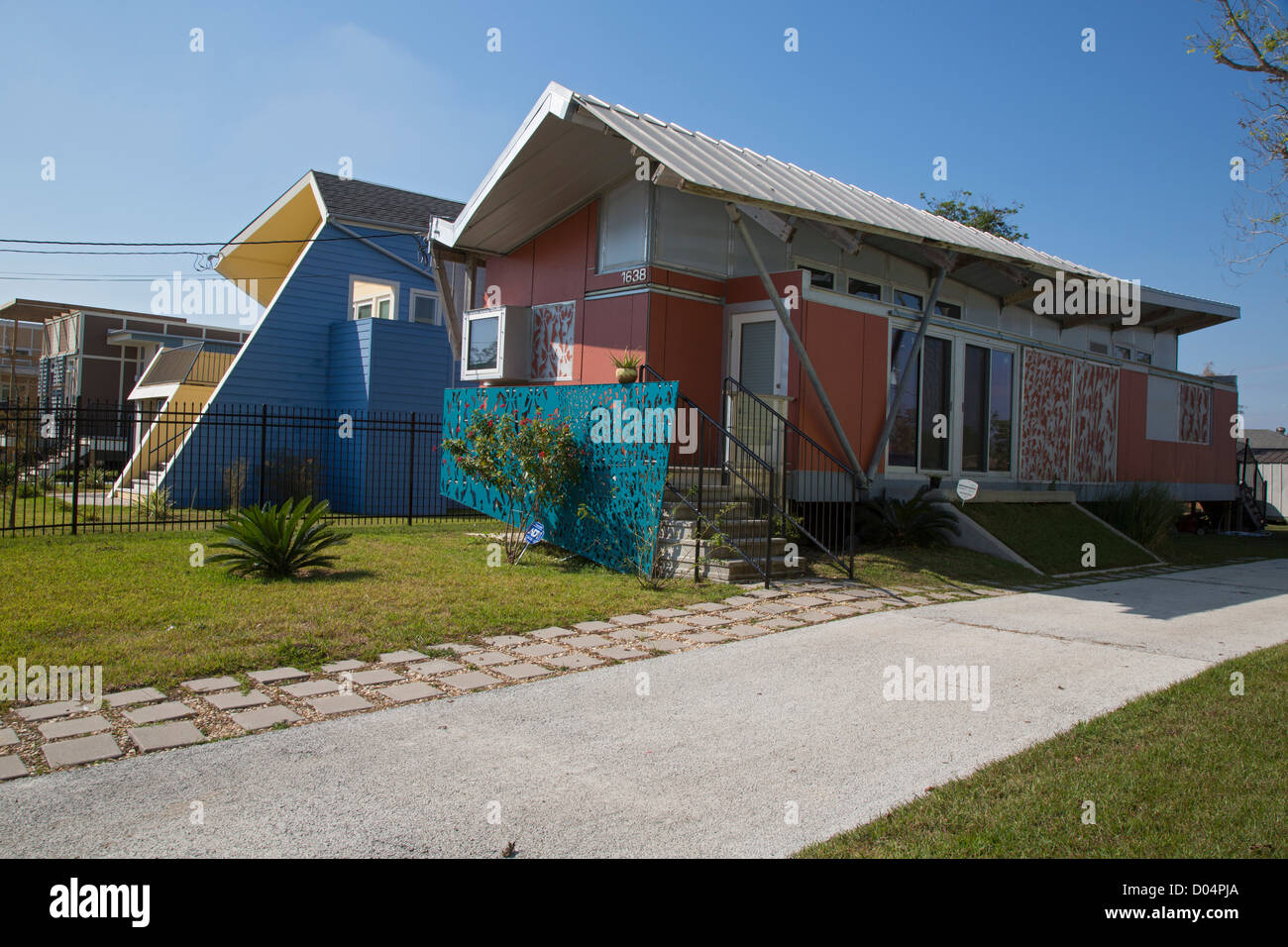 New Orleans, Louisiana - New homes in the lower ninth ward, built by Brad Pitt's Make It Right Foundation Stock Photo