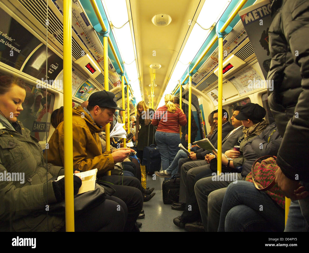 passengers on the London Underground tube train, in central zone 1