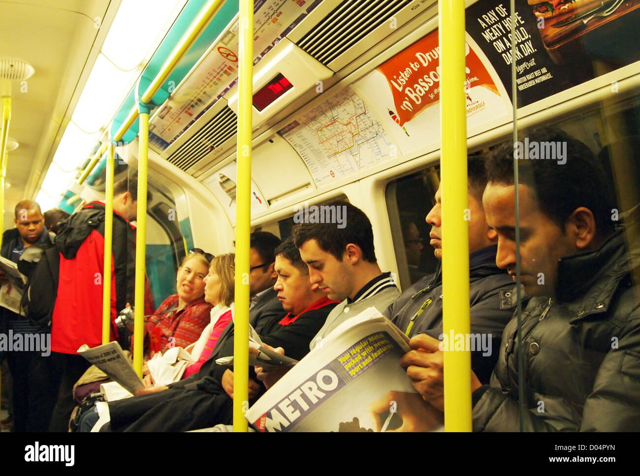 passengers on the London Underground tube train, in central zone 1