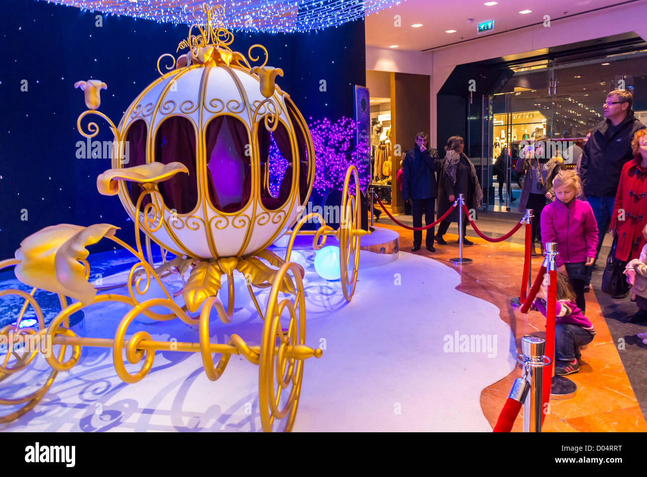 Paris, France, French Department Store, 'Galeries Lafayette', Christmas Decorations, Royal Carriage, Disneyland Paris Decor Stock Photo