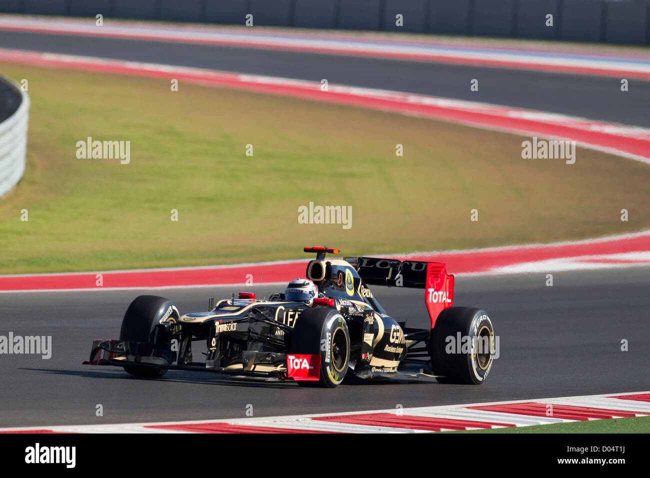 Driver Kimi Raikkonen of Lotus F1 during practice for the United States Grand Prix at Circuit of the Americas track Stock Photo