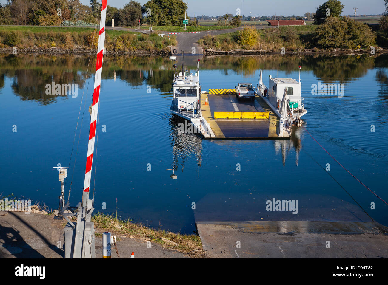 A diesel powered river ferry boat that crosses the Sacramento River