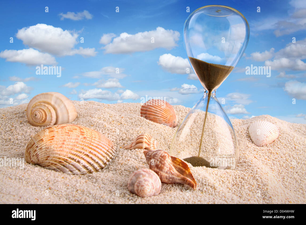 Hourglass in the sand with blue sky Stock Photo - Alamy
