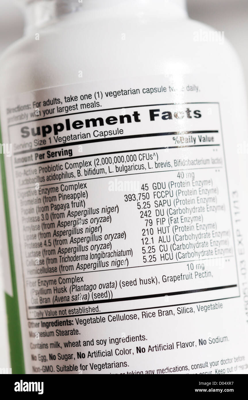 Probiotics ingredients list Stock Photo Alamy