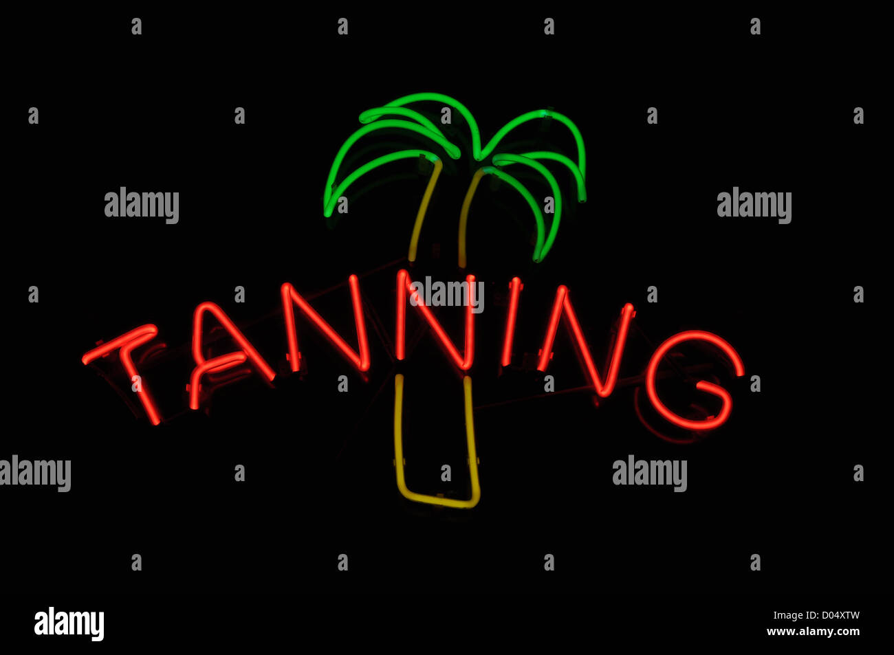 Tan Neon Light Sign with Palm Tree Stock Photo