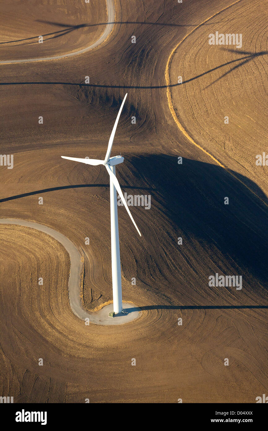 Aerial view of wind turbines in the Montezuma Hills of the Sacramento