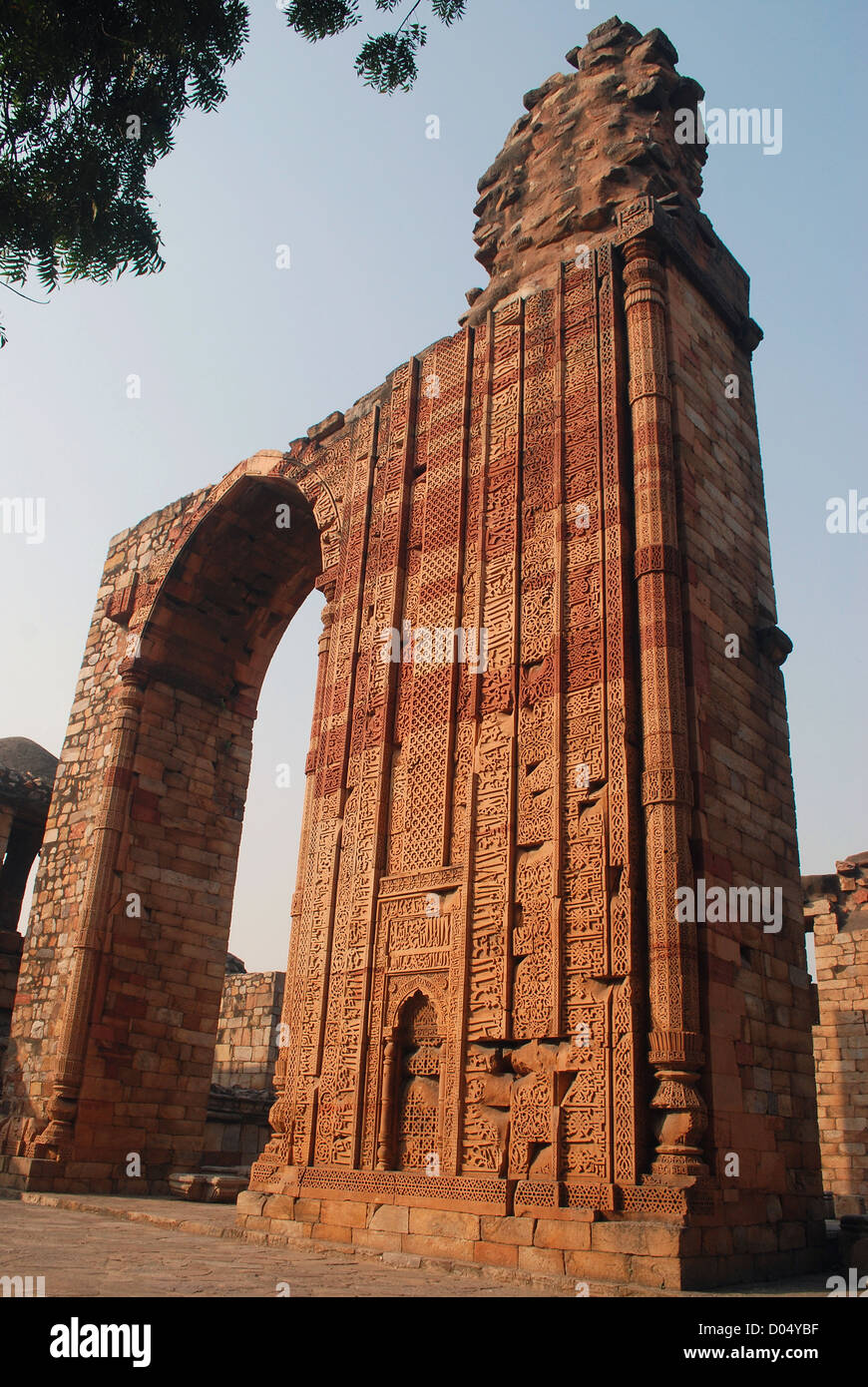 temple ruins in qutab minar complex,delhi,india Stock Photo