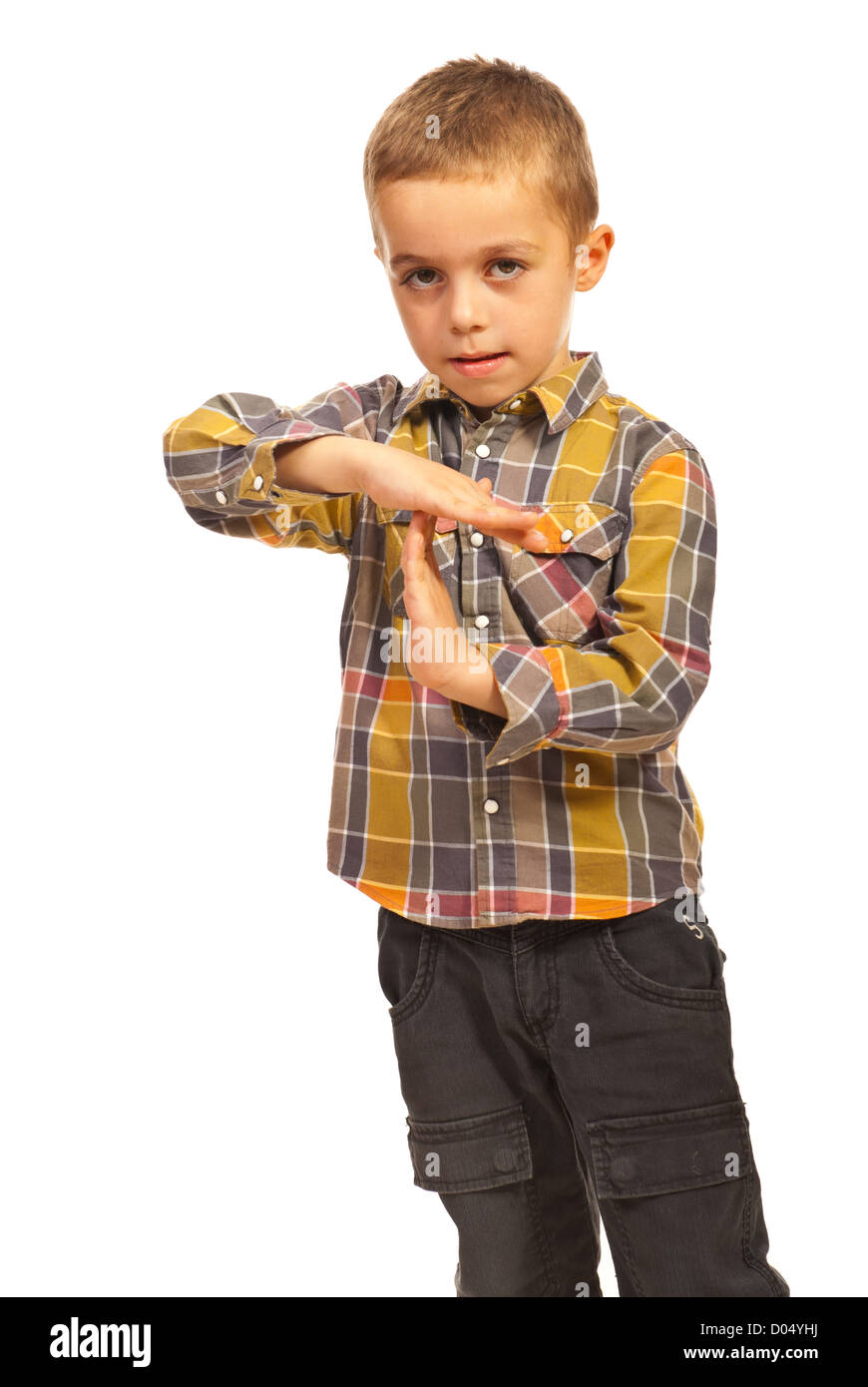 Child boy showing time out isolated on white background Stock Photo Alamy