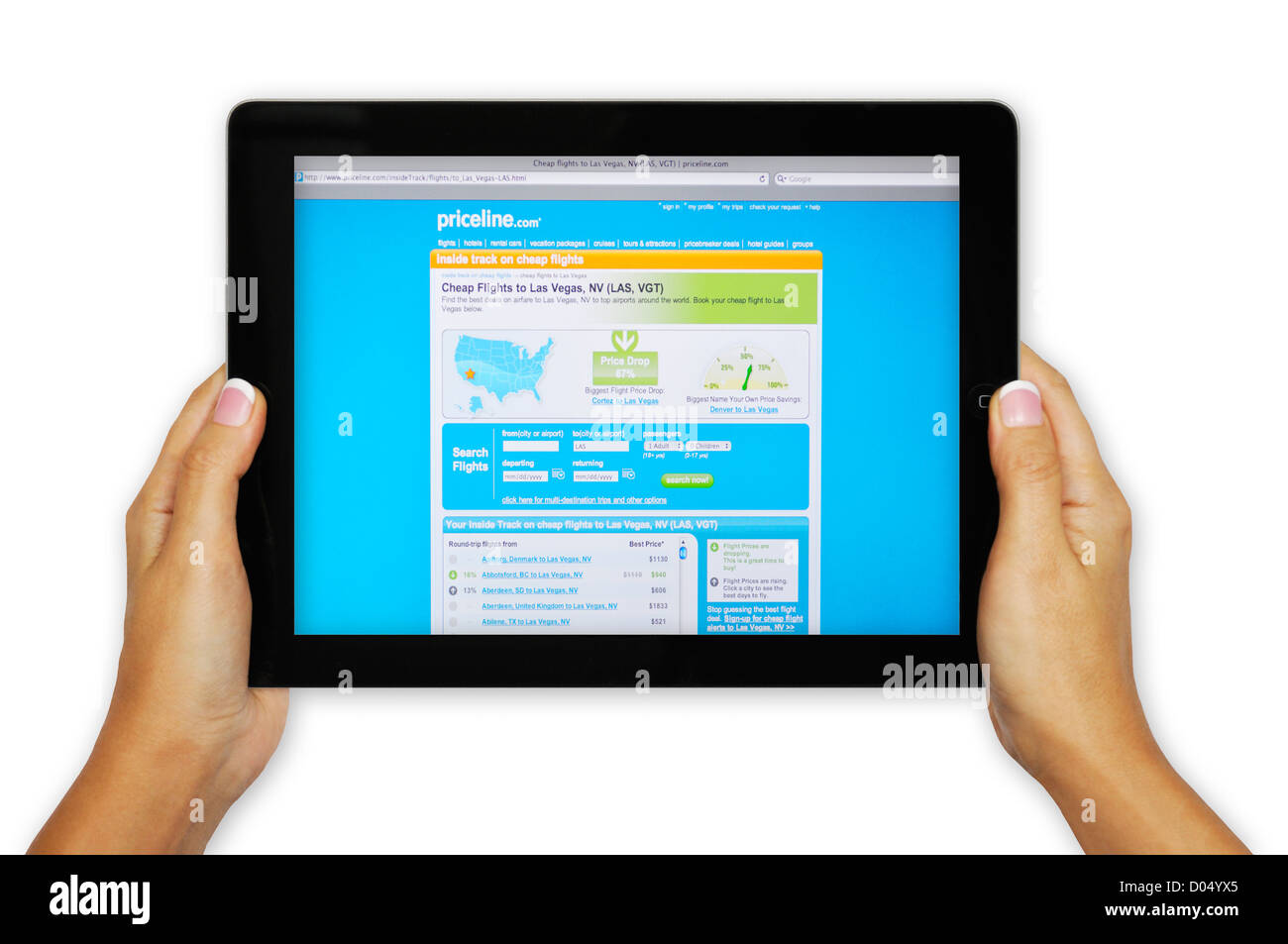 iPad screen showing Priceline.com website - deep discounts on travel arrangements Stock Photo