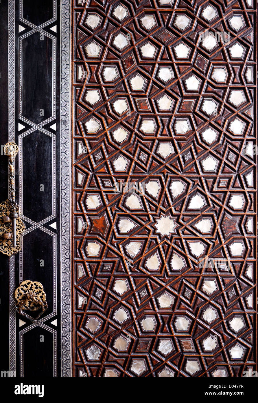 Geometrical Patterns Of Carved Wood And Inlaid Mother Of