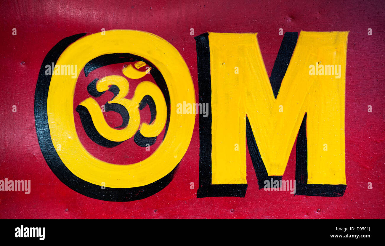 Painted Hindu OM / AUM symbol. India Stock Photo