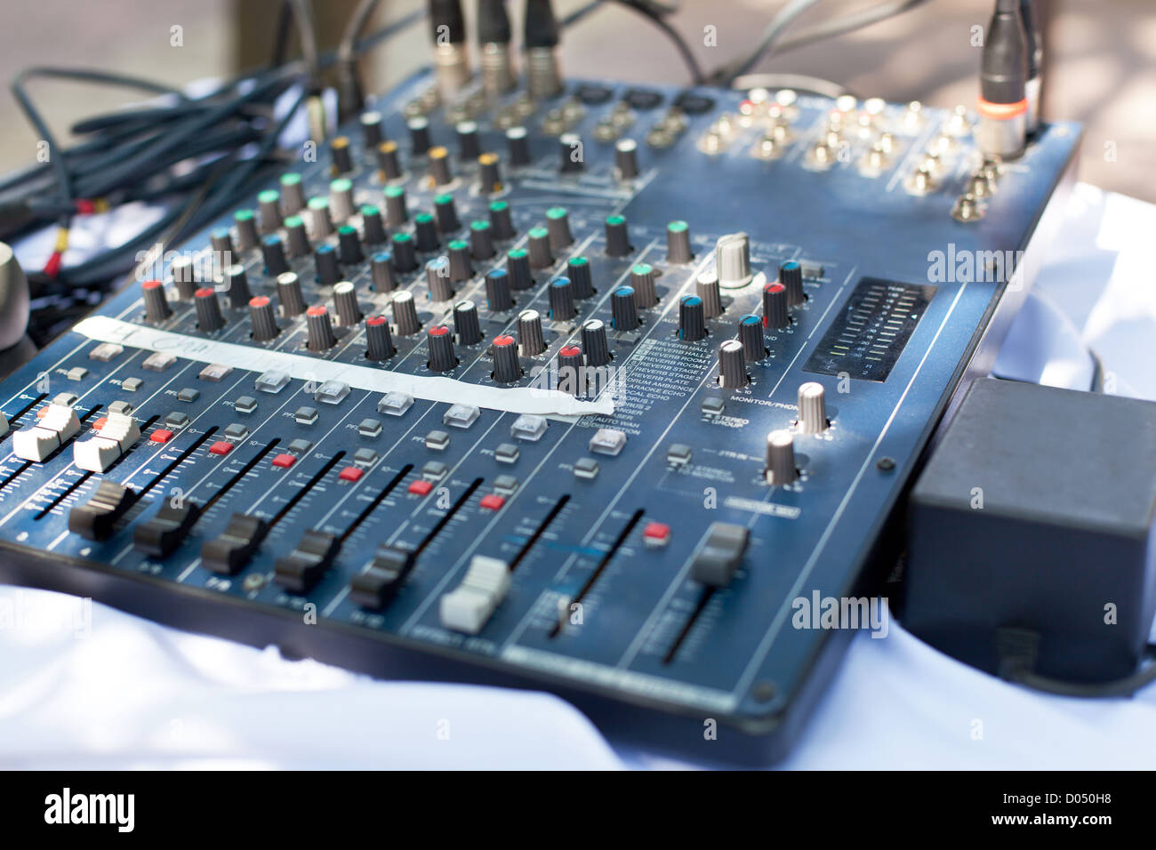 Sound mixer control desk, closeup Stock Photo