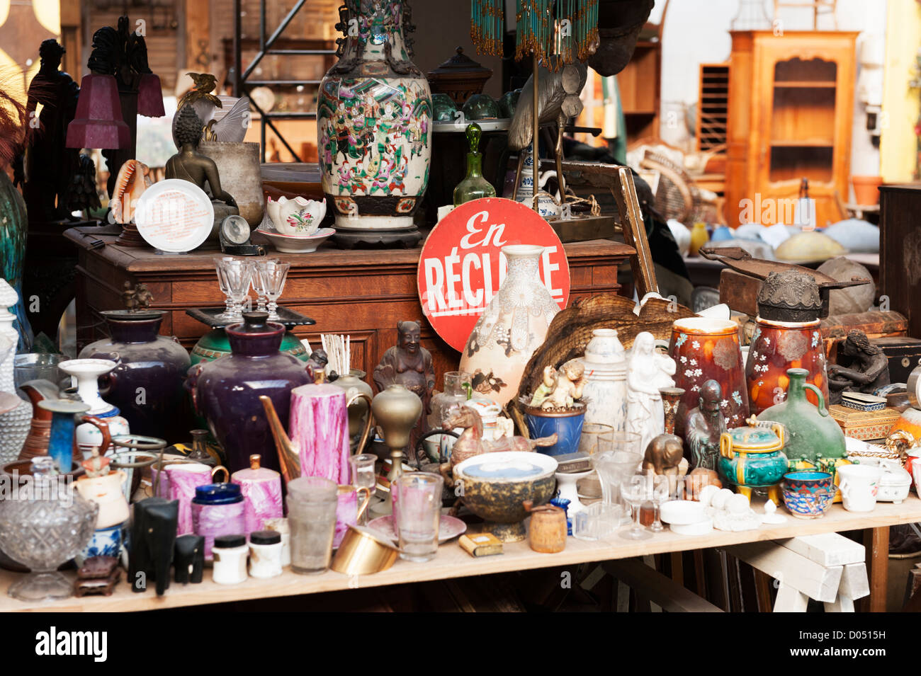 Marché aux Puces (flea market) at St-Ouen near to Clignancourt in the north of Paris, France. Stock Photo