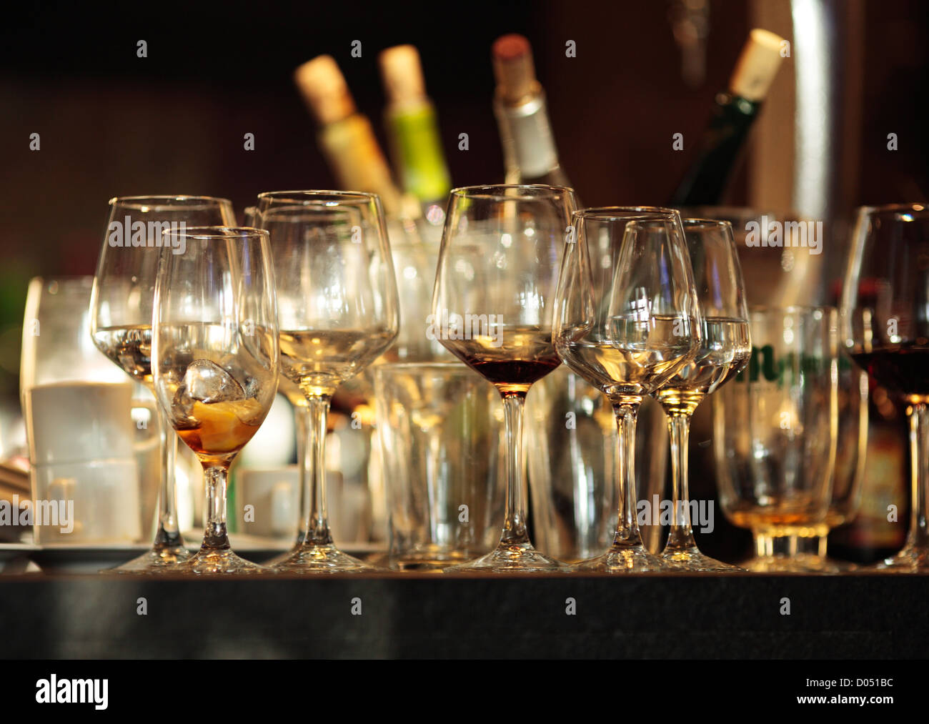 Empty wine glasses on a bar Stock Photo Alamy