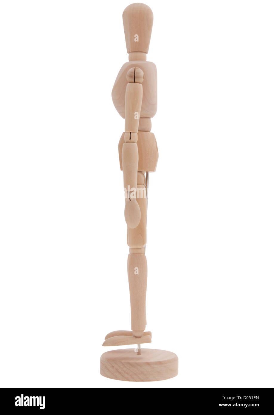 Side of an artists wooden manikin on white background Stock Photo