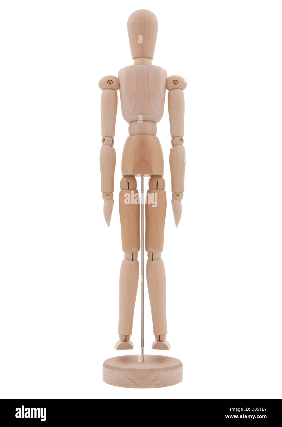 Rear of an artists wooden manikin on white background Stock Photo