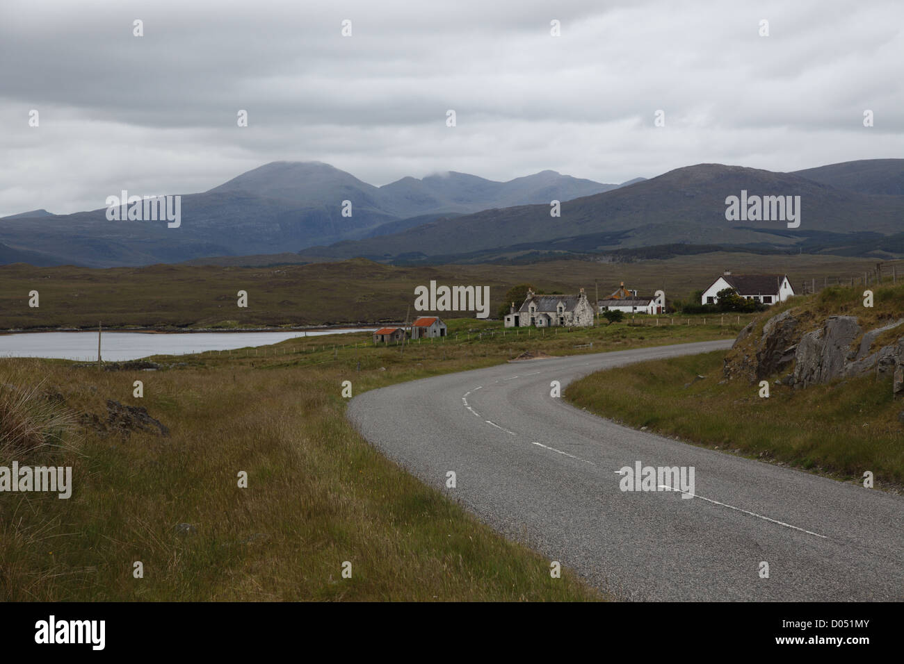The main mountains of the Isle of Harris, seen from the western coastal road, looking south Stock Photo