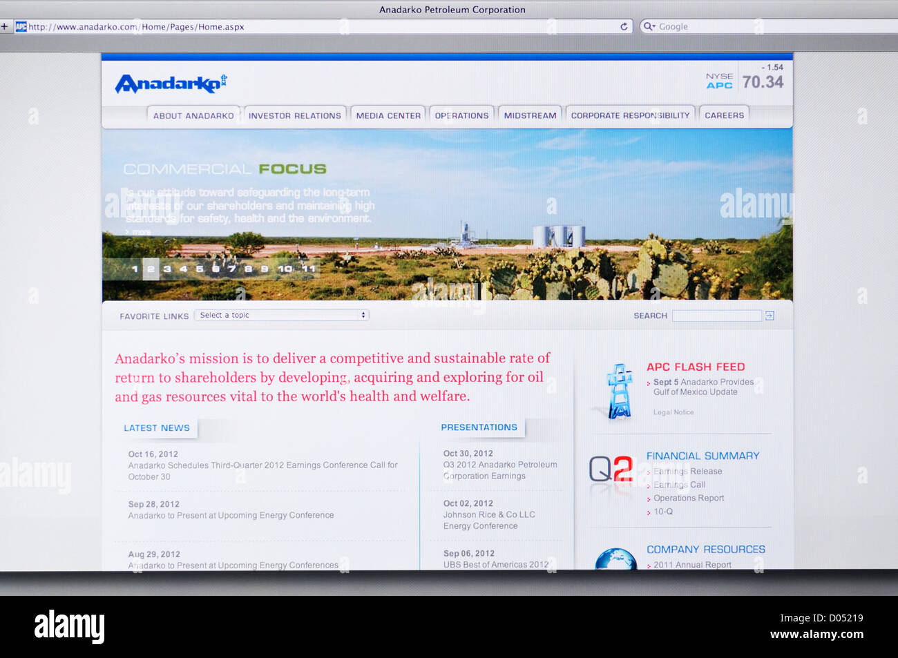 Anadarko Petroleum Corporation website - oil and gas company Stock Photo