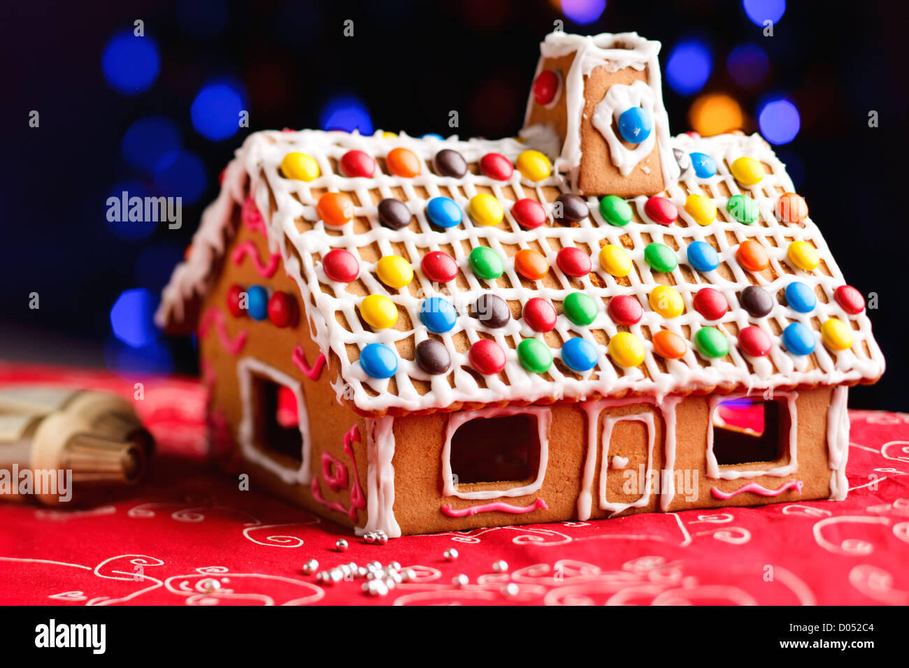 Gingerbread House Decorated With Colorful Candies Stock Photo - Alamy